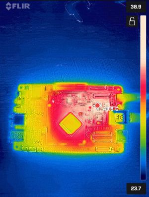"A thermal image of v2.1 front (upside-down)."